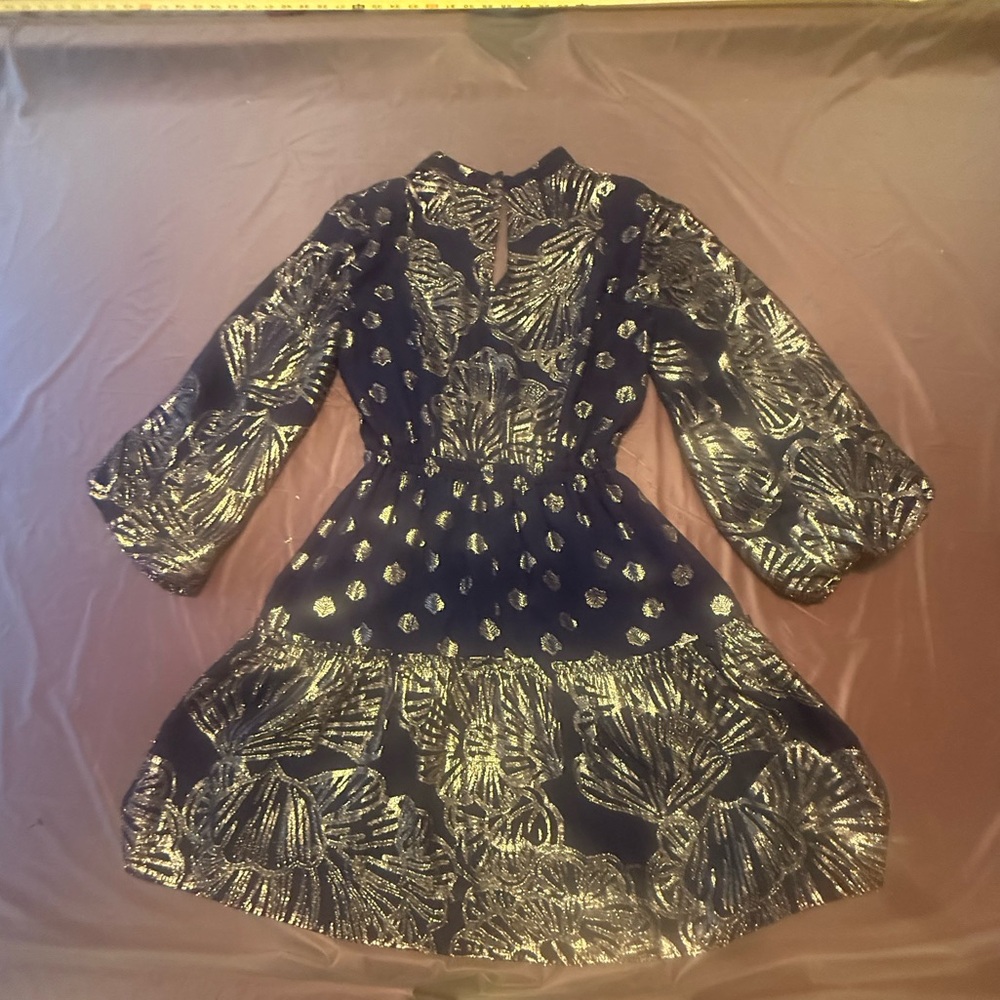 Lilly Pulitzer Joella Silk Mini Dress Long Sleeves Fit and Flare Metallic Size 2 - Picture 5 of 11
